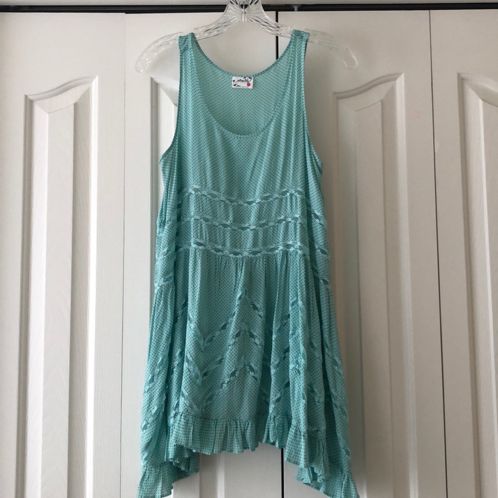 Free People Teal Voile and and Lace Trapeze Slip